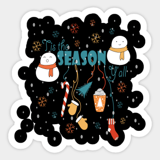 Tis the Season New Year Snowman tree Vibes coffee Love Cute Holiday Gift Sticker